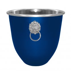 metallicblå champagnekylare silver lejonhuvud i nickel exklusiv champagnekylare med svensk design