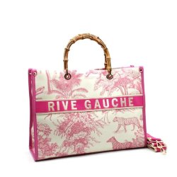stor sommarväska jouy de toile jungle rive gauche cerise fuxia bambuhandtag snygg moderiktig sommrväska rive gauche made in fra